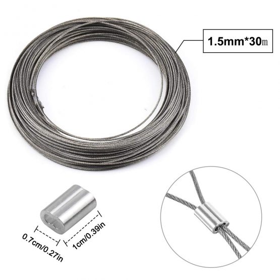 1.5 mm x 30 m Stainless Steel Wire Picture Frame Hanging Wire Heavy Duty Garden Craft Wire Cable Strong Wire Rope with 20 Aluminum Crimping Sleeves For Garden Craft Washing Line - Image 2
