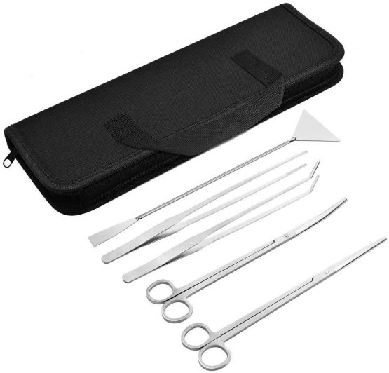 MINERLELE Stainless Steel Aquarium Tools Kit 5 in 1 Fish Tank Cleaner Aquascape Tools Aquatic Plant Aquascaping Tweezers Scissors Tongs Algae Scraper Set - Image 2
