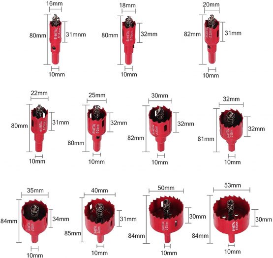 Proster Hole Saw 11 PCS Hole Cutter HSS Center Drill Bits Set Spring Drill Hole Cutters 15-50MM Saw Set Stainless High Speed Steel Metal Alloy for Soft Wood PVC Board and Plastic - Image 2