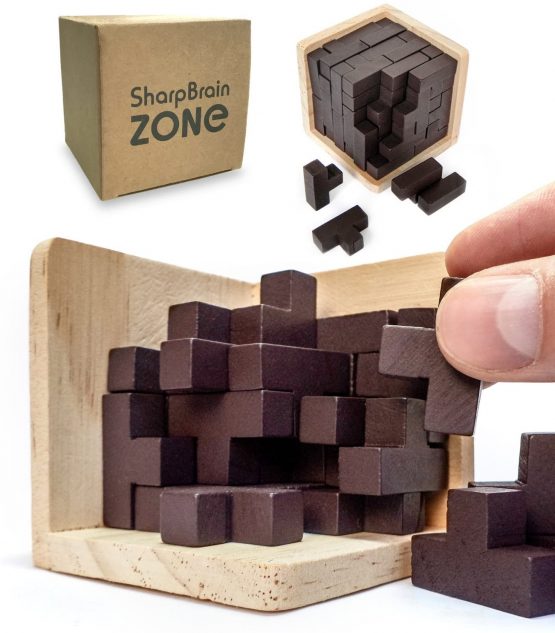 Original 3D Wooden Brain Teaser Puzzle. Genius Skills Builder T-Shape Pieces. 3D puzzles For Adults And Kids. Painted Finish Puzzle Box (Original) - Image 3