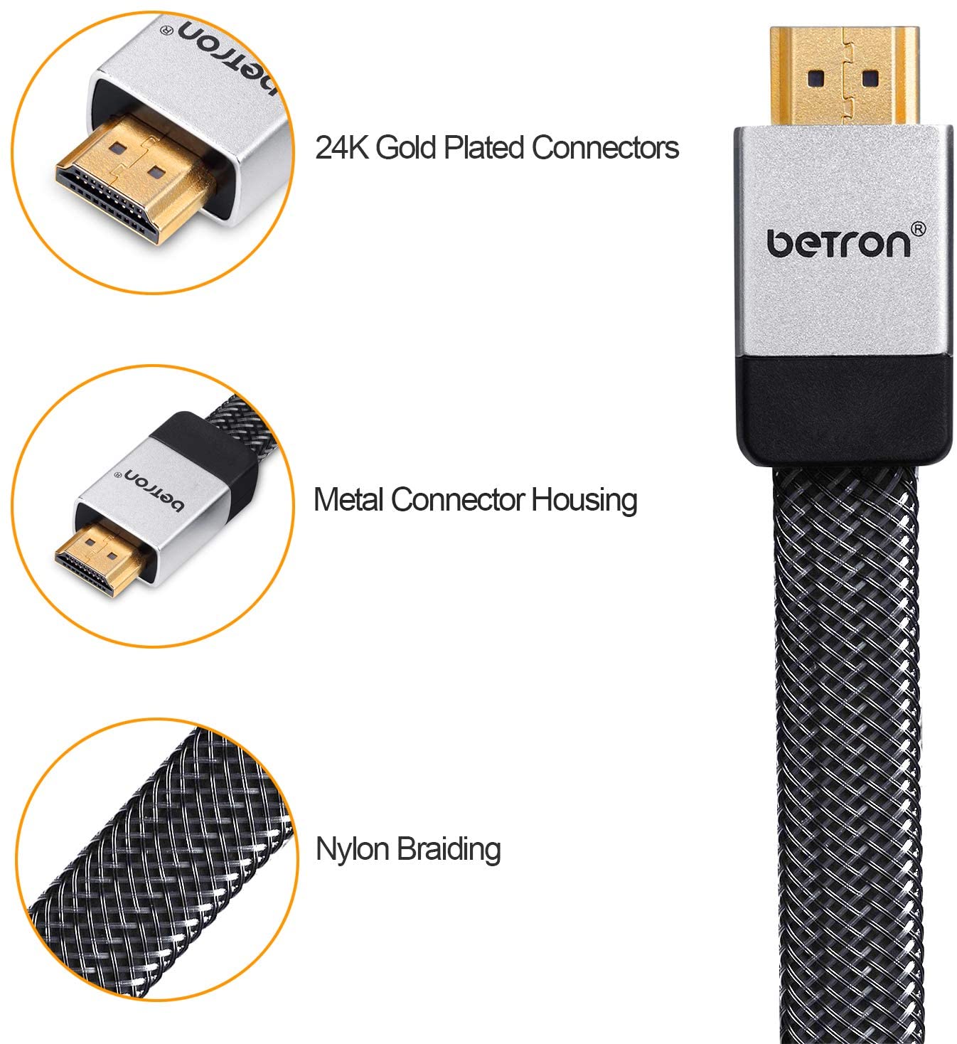 Betron HDMI Cable High-Speed 4K Wire, 60Hz, 18Gbps, Male-to-Male, Compatible with Xbox Series, Blu-Ray Player, DVD Player, TV - Image 2