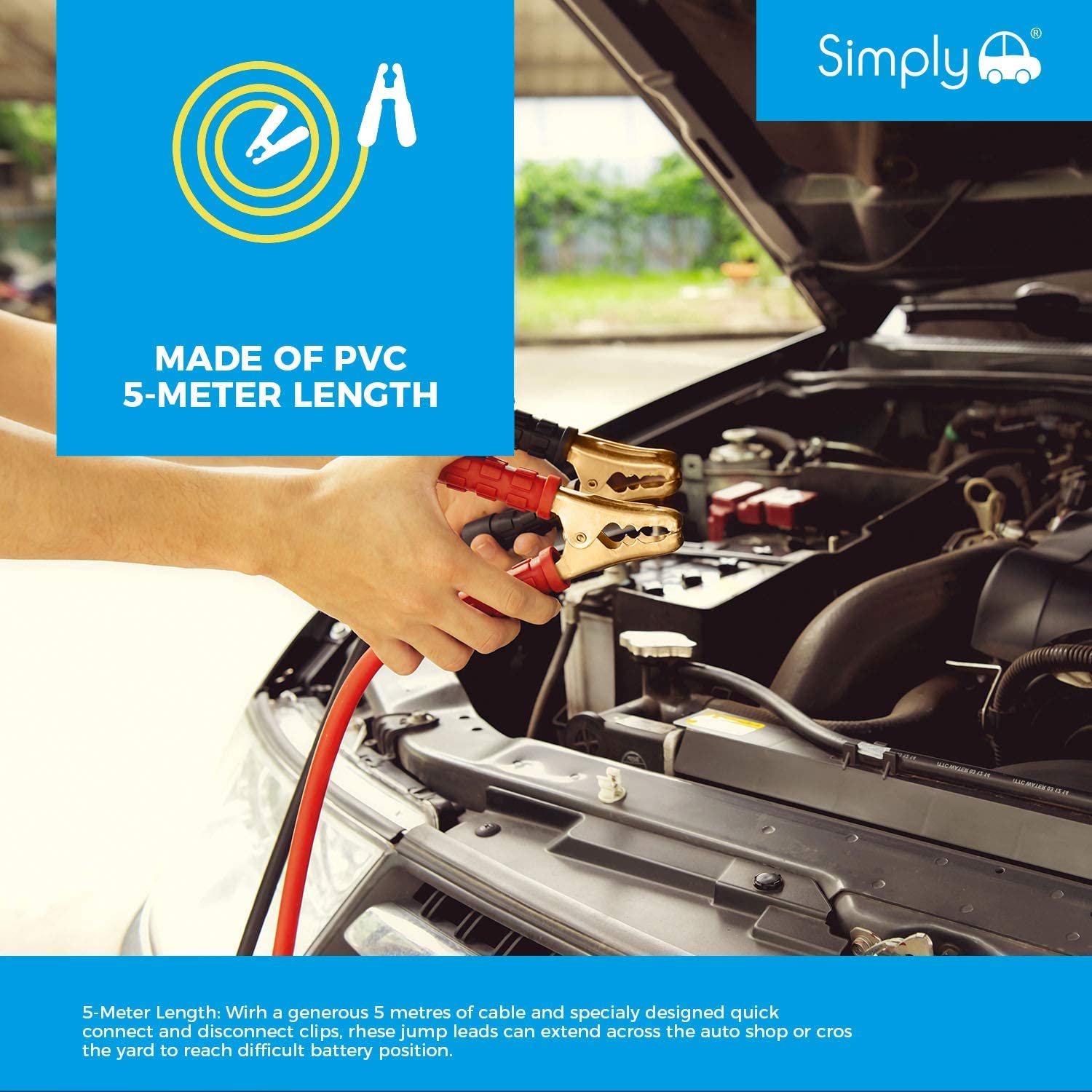 Simply SP1000 Professional Jump Booster Cable - Recommended for cars up to 6500cc - 1000AMPs - 5 Metres, 3 Metre - Image 3