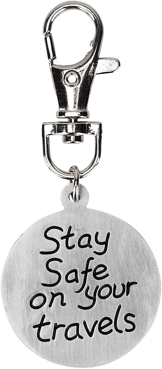 Travel Clip on Compass Design Metal Bag Charm with Stay Safe on Your Travels Message, Silver Grey - Image 3