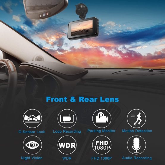 Upgraded Dash Cams Front and Rear Camera 1080P FHD Dual Dash Camera Dashcam for Car DVR Dashboard Camera with Night Vision,170° Wide Angle,Loop Recording,G-sensor,Parking Monitor 2021 Newest Version - Image 2