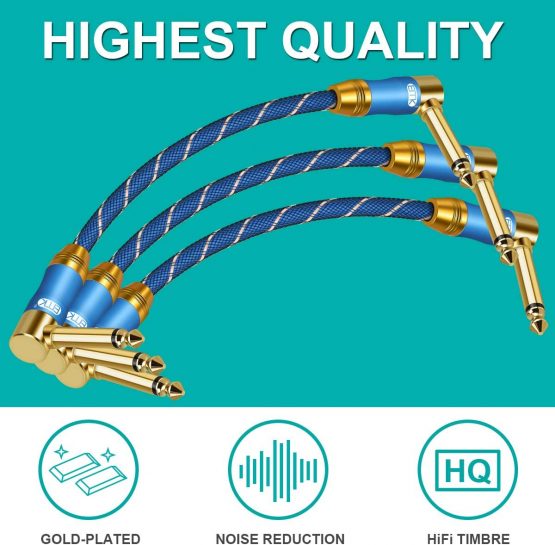 Guitar Patch Cable, EMK 6.35mm Guitar/Bass Effect Pedal Cables with 1/4 Inch Right Angle Plugs 30CM (Pack of 6) - Image 4