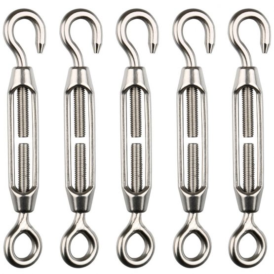 H&S 5x Turnbuckle Wire Tensioner Strainer M4 Stainless Steel Hook and Eye Rope Cable Tension Set Heavy Duty