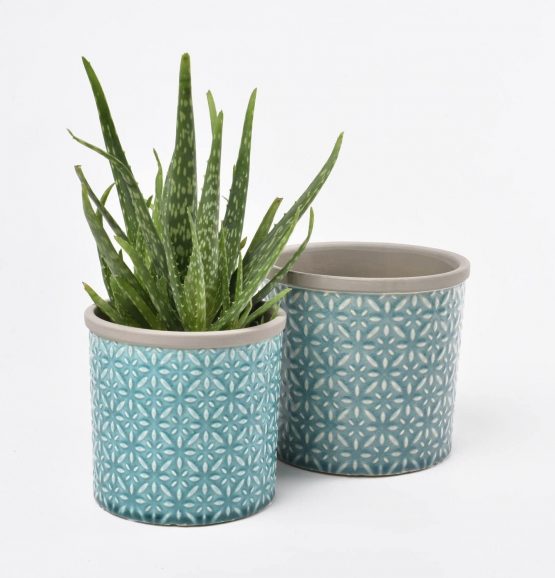 Burgon & Ball Tuscany Indoor Glazed Ceramic Plant Pot Small in Teal Blue - Image 3