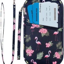 RFID Blocking Travel Passport Wallet Holder, Homchen Document Organiser Case Credit Card Holders for Men and Women (Large Flamingo-RFID)