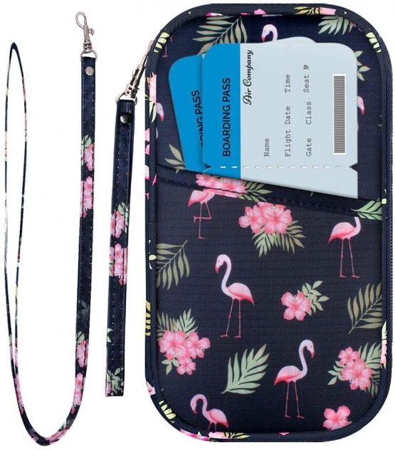 RFID Blocking Travel Passport Wallet Holder, Homchen Document Organiser Case Credit Card Holders for Men and Women (Large Flamingo-RFID)