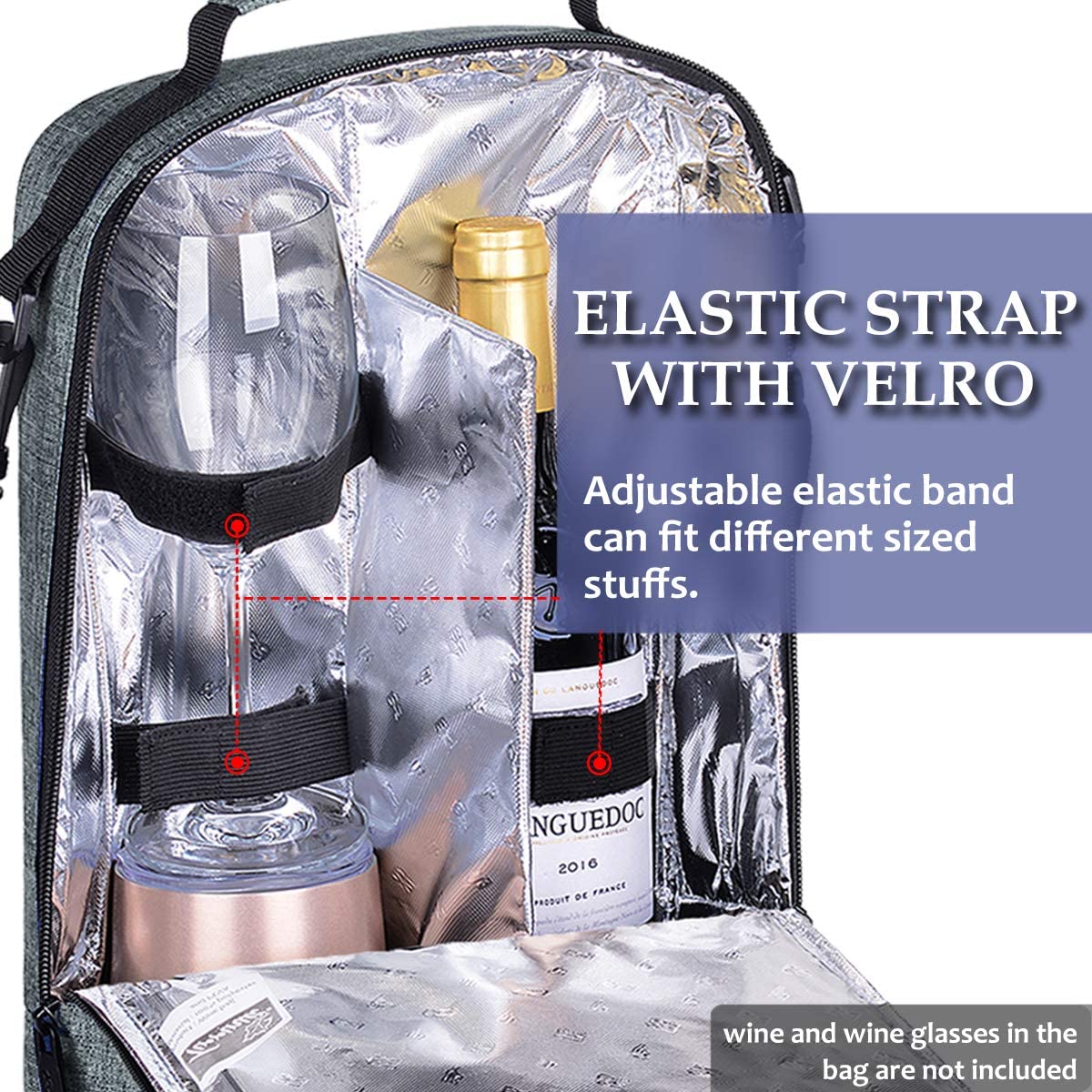 Kato Tirrinia Insulated 2 Bottle Wine Cooler Bag - Wine Cooler Tote Carrier for Picnic Beach, Wine Lover Gift, Grey - Image 2