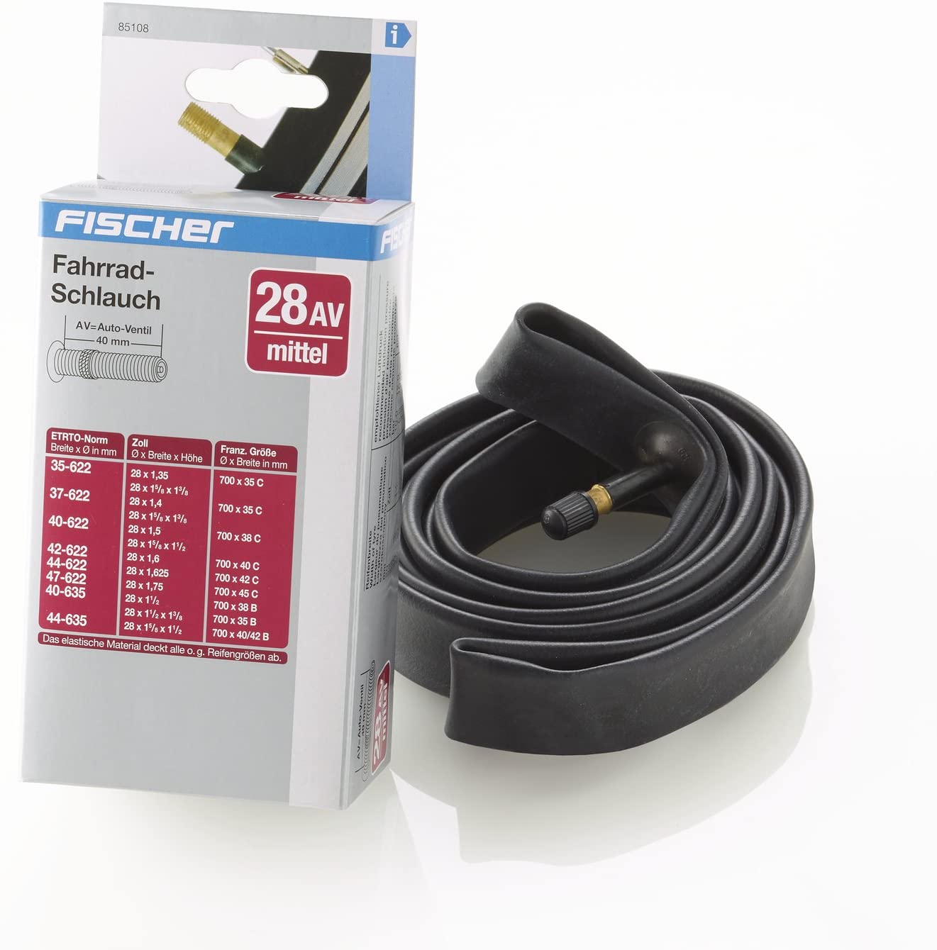 Fischer Bicycle Tube, Plain Black, 47 x 35-47 mm - Image 3