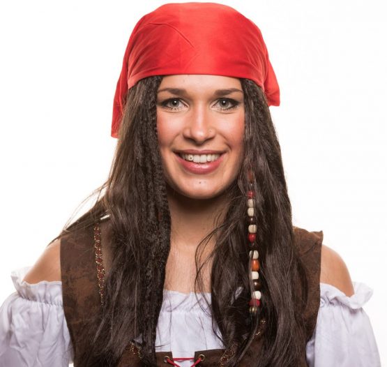 Balinco Pirate pirate wig (pirate wig) with pearls and red bandana for the perfect pirate costume for carnival and fancy dress party - Image 2