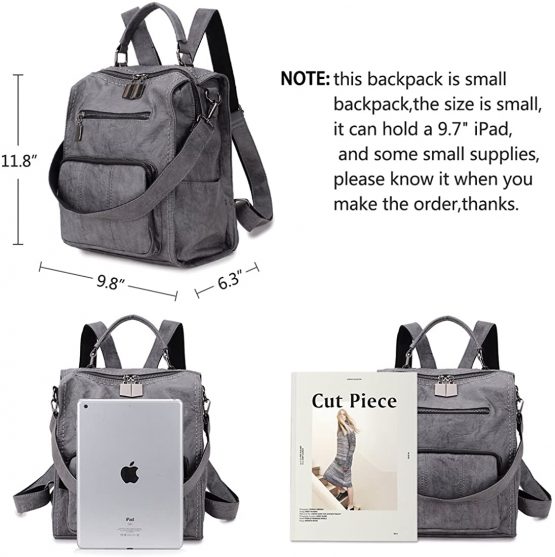 Backpack For Women,RAVUO Three Ways to Carry PU Leather Backpack Rucksack Fashion Ladies Backpacks Handbags Grey - Image 3