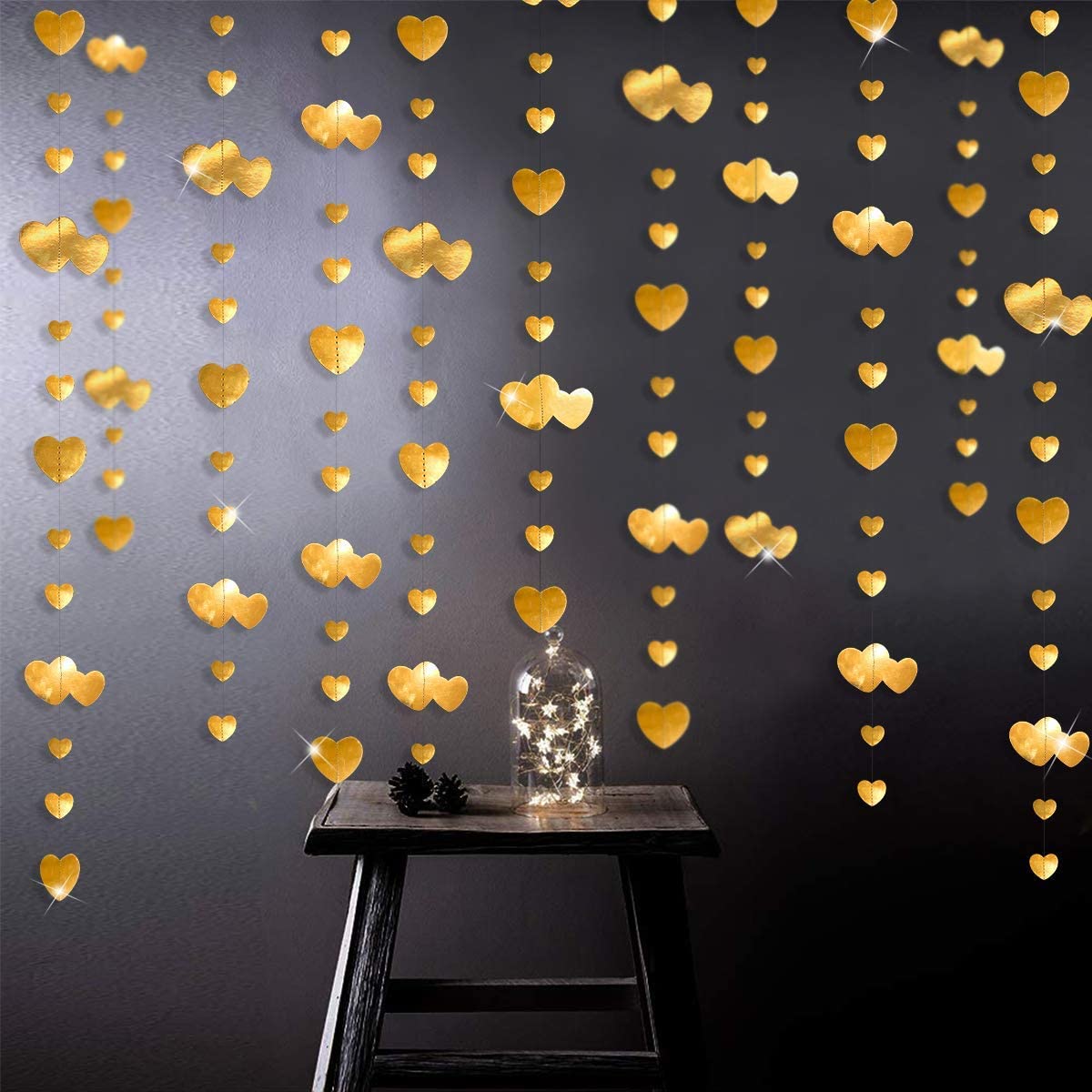 Pink Blume 52 Ft Gold Heart Party Kit Double Sided Metallic Paper Banner Streamer for Engagement Anniversary Bridal Shower Wedding Christmas Bachelorette Party Decorations Supplies - Image 3