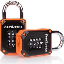 New FortLocks Combination Lock - 4 Digit Padlock for School & Gym Locker, Outdoor, Fence, Hasp, Storage, Case, Toolbox & Shed - Resettable All Weather (1 & 2 Pack) (2 Pack - Black/Orange)