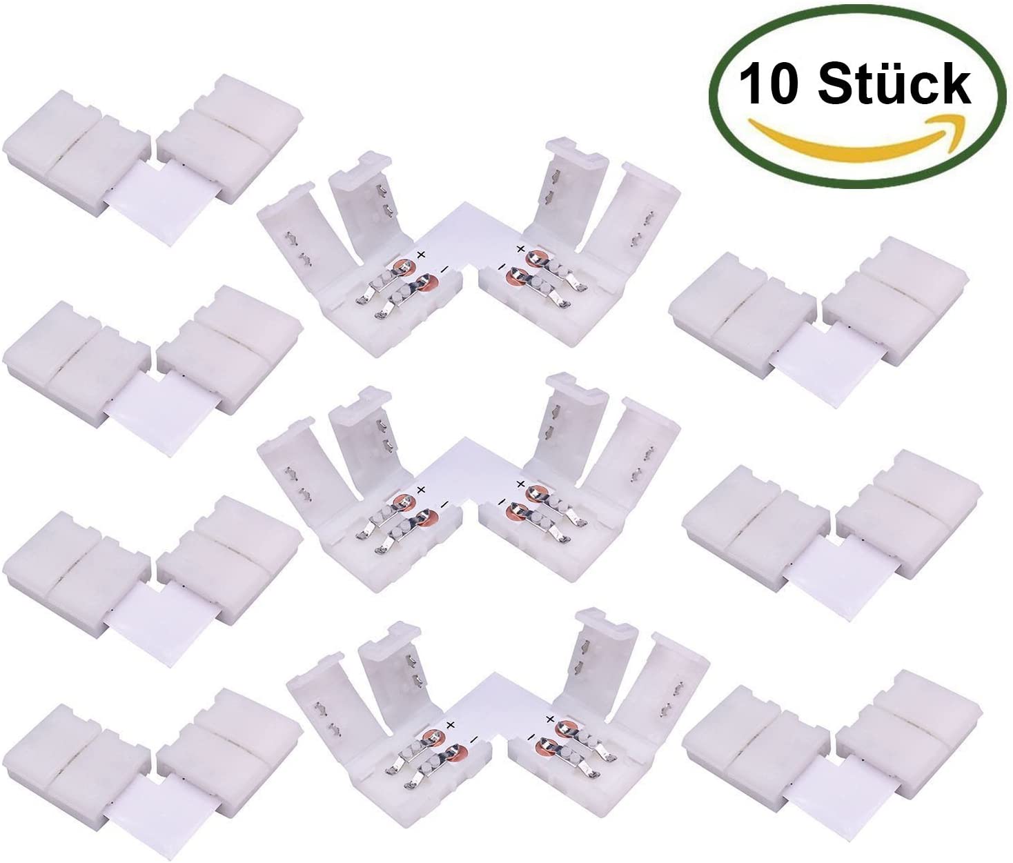 LitaElek 10pcs LED Connector 2 Pin 8mm Wide SMD 3528/2835 Monochrome LED Strip Corner Connector LED Tape L-Shape Connecter LED Ribbon Right Angle Connector Adapter LED Band L Connector