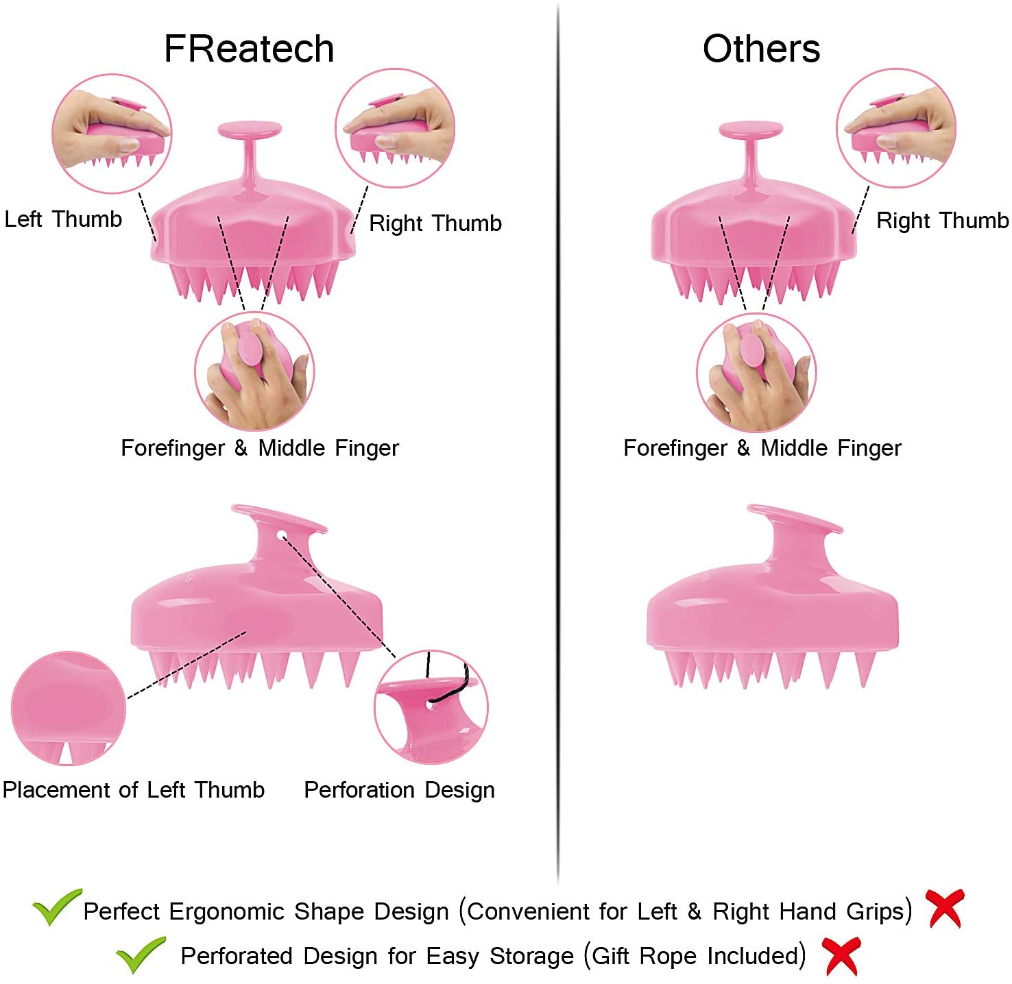 FREATECH Scalp Massager Shampoo Brush with Soft Silicone Bristles for Hair Growth and Care Scalp Scrubber Exfoliator for Dandruff Removal Hair Massager for Wet & Dry Use - Image 3