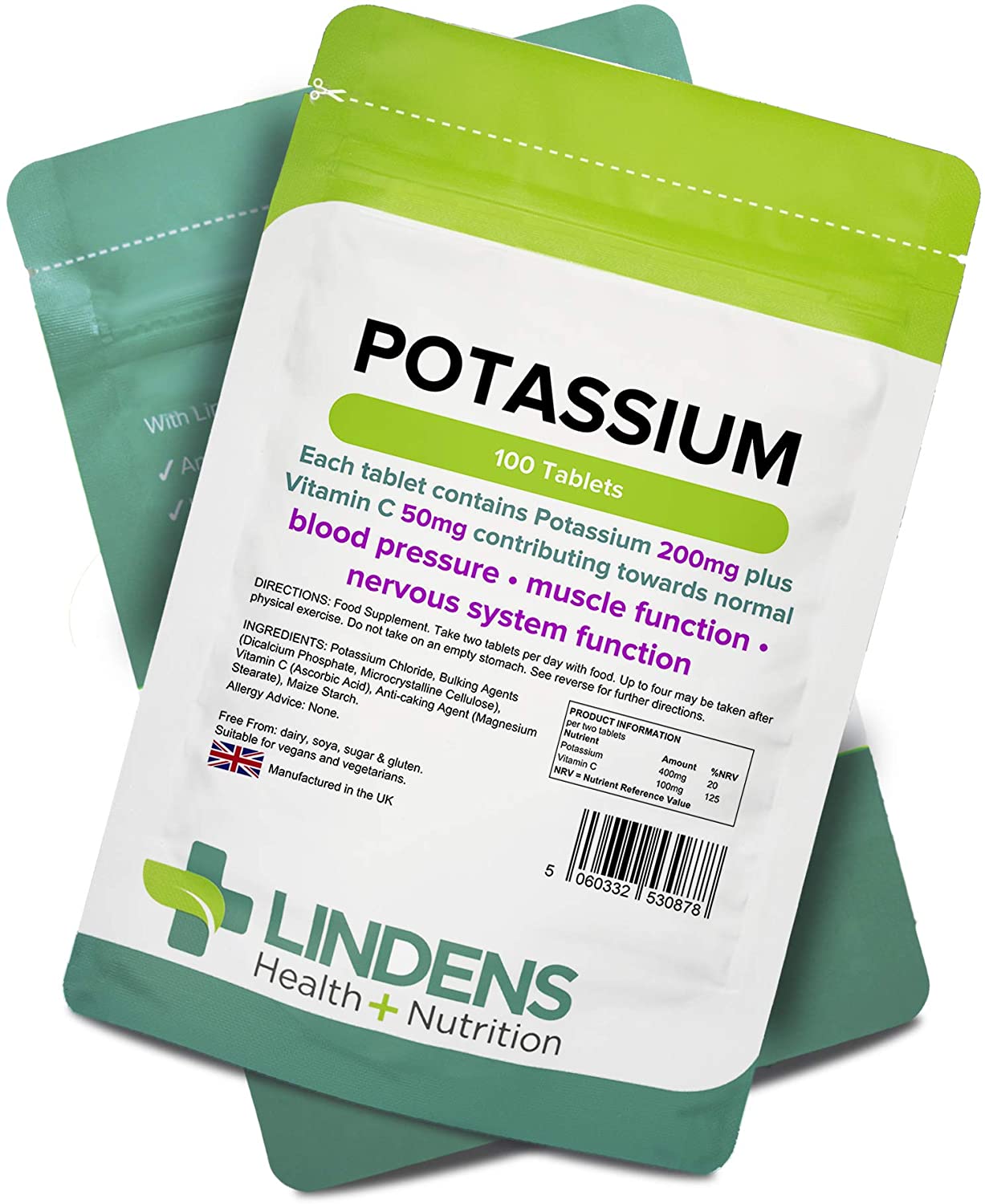 Lindens, Potassium 200mg Tablets with 50mg Vitamin C, 100 Tablets, UK Made, Contributes to Normal Blood Pressure - Image 4