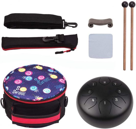 Steel Tongue Drum 6 inches 8 Notes Percussion Instrument C-Key Handpan Drum with Bag,Couple of Mallets Wiping Cloth for Musical Education Concert Yoga (Black) - Image 2