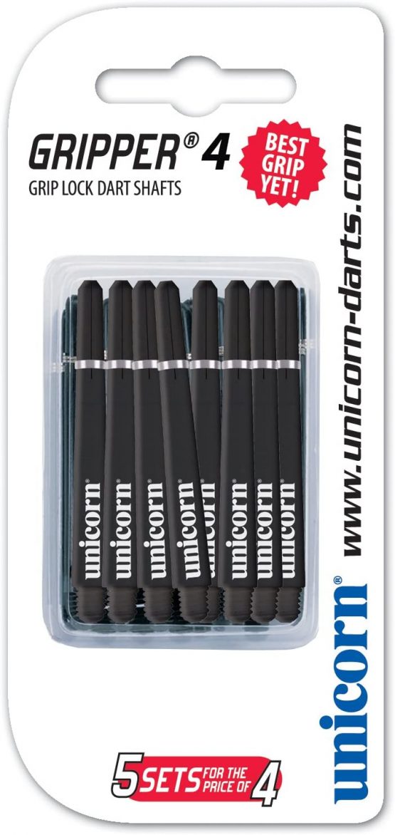Unicorn BLACK GRIPPER 4 MOULDED GRIP DART SHAFTS/STEMS - MULTI PACK 5 SETS