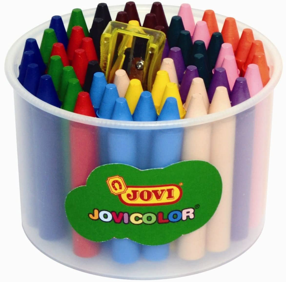 Jovi Jovicolor Wax Crayons - Unscented - Shatterproof - Easy to Wash Out - All Ages - 60 Pieces in 12 Colours and 1 Sharpener