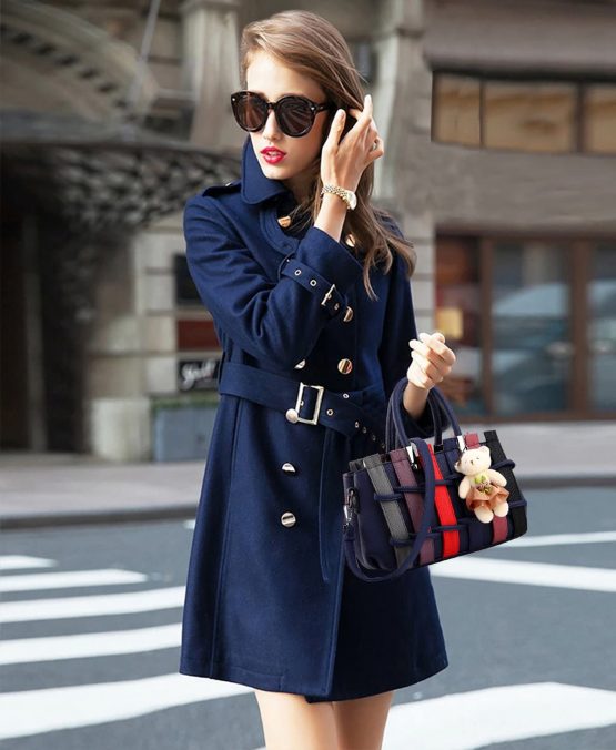 Nicole&Doris Women Fashion Colorful Handbag Crossbody Shoulder Purse Tote Shopping Bag Long Handles PU for Ladies Navy Blue - Image 2