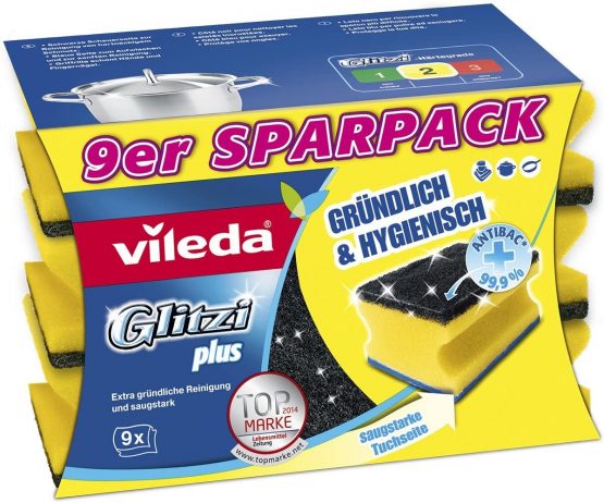 Vileda Glitzi Plus Washing Up Sponge with Anti-Bacterial Coating/Thorough, Hygienic and Absorbent