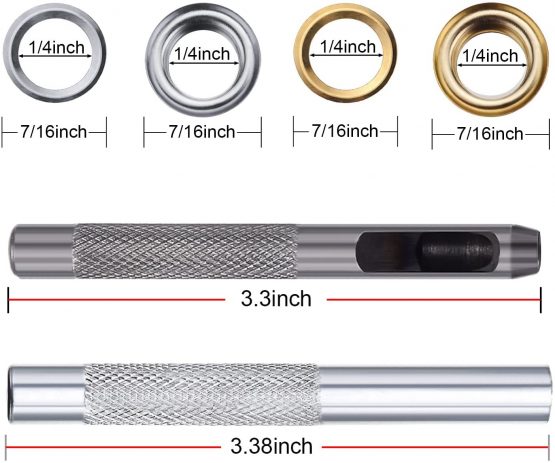 1/4 Inch Grommet Kit 100 Sets Grommets Eyelets with 3 Pieces Install Tool Kit, 2 Colors - Image 3