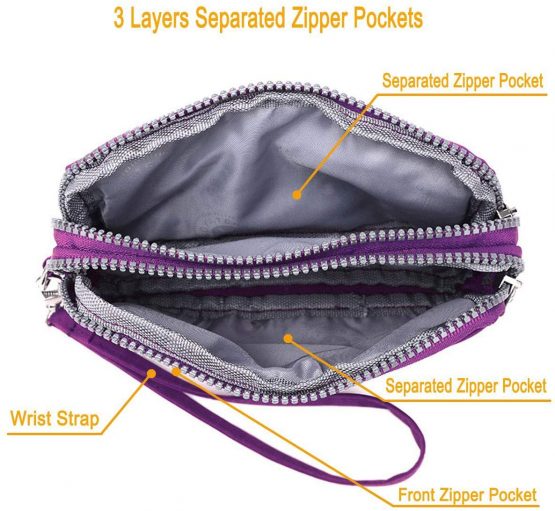LassZone Women's Nylon Smartphone Wristlets Bag Three Zipper Long Clutch Wallets Purses for Cellphone, Card, Cash, Coin, Bills - Image 3