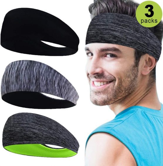 HHOOMY Sport Headbands for Men and Women 3 Packs,Lightweight Mens Headband, Workout Sweatband