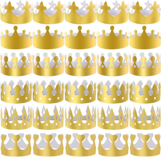 SIQUK 48 Pieces Paper Crowns Gold Party Crown Paper Hats Gold Card Crown for Party and Celebration, 6 Styles