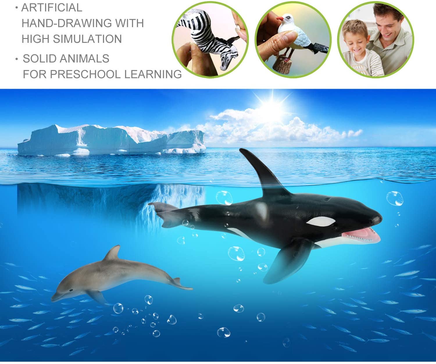 Volnau Sea Creature Toys 8PCS Antarctica Ocean Animal Figurines for Toddlers Kids Sea Life Toy Pack Preschool and Bath Plastic Fish Toy Penguin Killer Whale Decorations Figures Set - Image 3