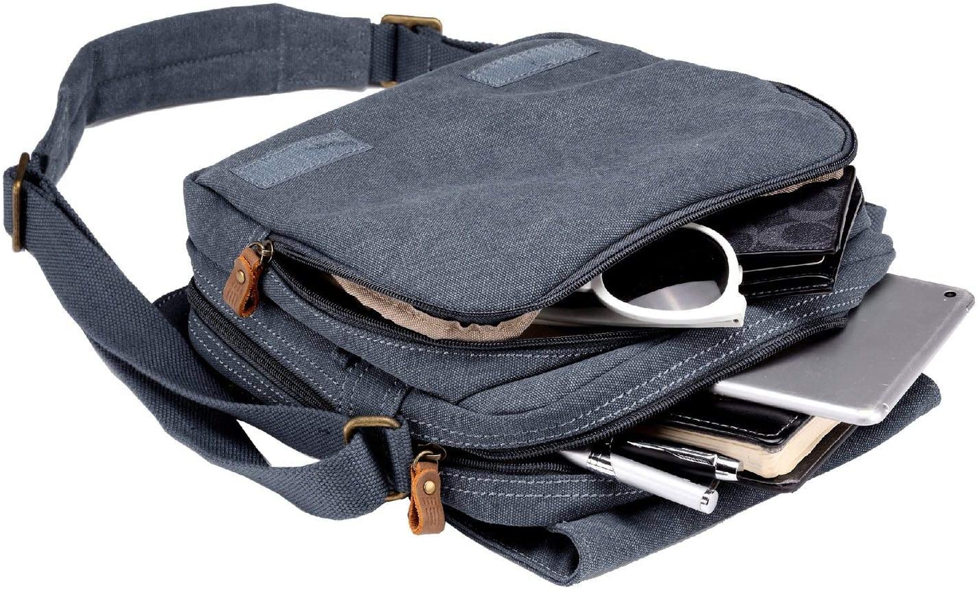 Troop London TRP0238 Classic Canvas Across Body Bag Blue, M - Image 2