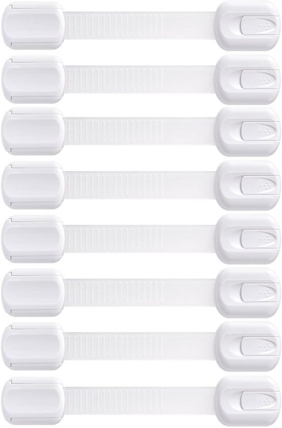 LifenC Adjustable Child Safety Locks, 8 Pack Baby Proof Your Cabinets with No Trapped Fingers, Easy Install, No Tools Needed