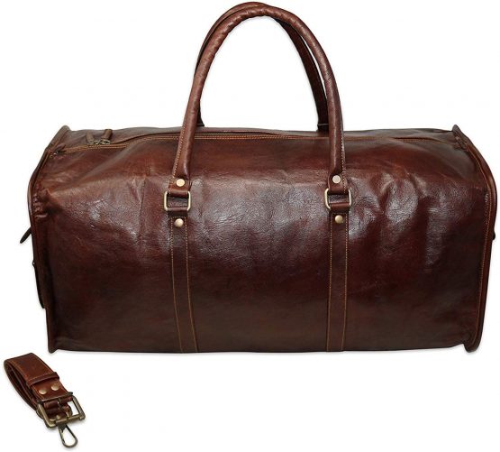 HG-LTHR 50 cm Leather Duffle Bag Travel Carry-On Waterproof Luggage Overnight Gym Weekender Bag - Image 4