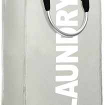 IHOMAGIC Single Polyester Portable Laundry Bag, Collapsible Laundry Hamper with Handles, Foldable Laundry Basket, Large Washing Storage Bag Bin. L33*H53*W23cm (Light Grey)