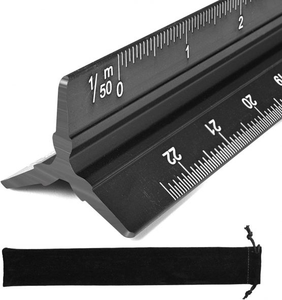 Metal Scale Ruler, 30cm Triangular Scale Rulers for Architects Engineers, Metric Ruler for 1:20, 1:25, 1:50, 1:75, 1:100, 1:125