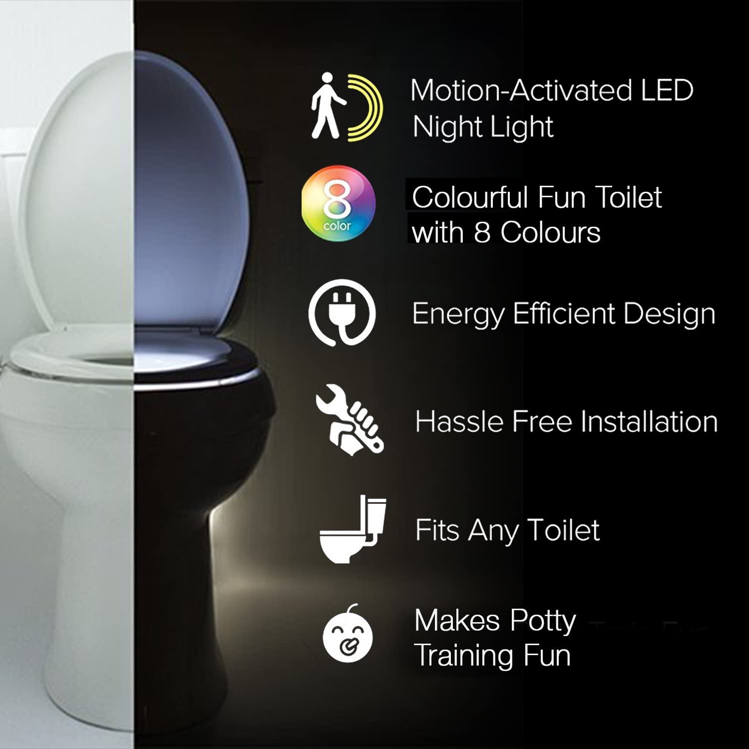 ToiLight The Original Toilet Bowl Night Light. Motion Sensor Fun & Cool Bathroom Accessory. Home Gadget for Men Women. Gifts for Men Dads Fathers Day Christmas. Funny Novelty Birthday Present - Image 2