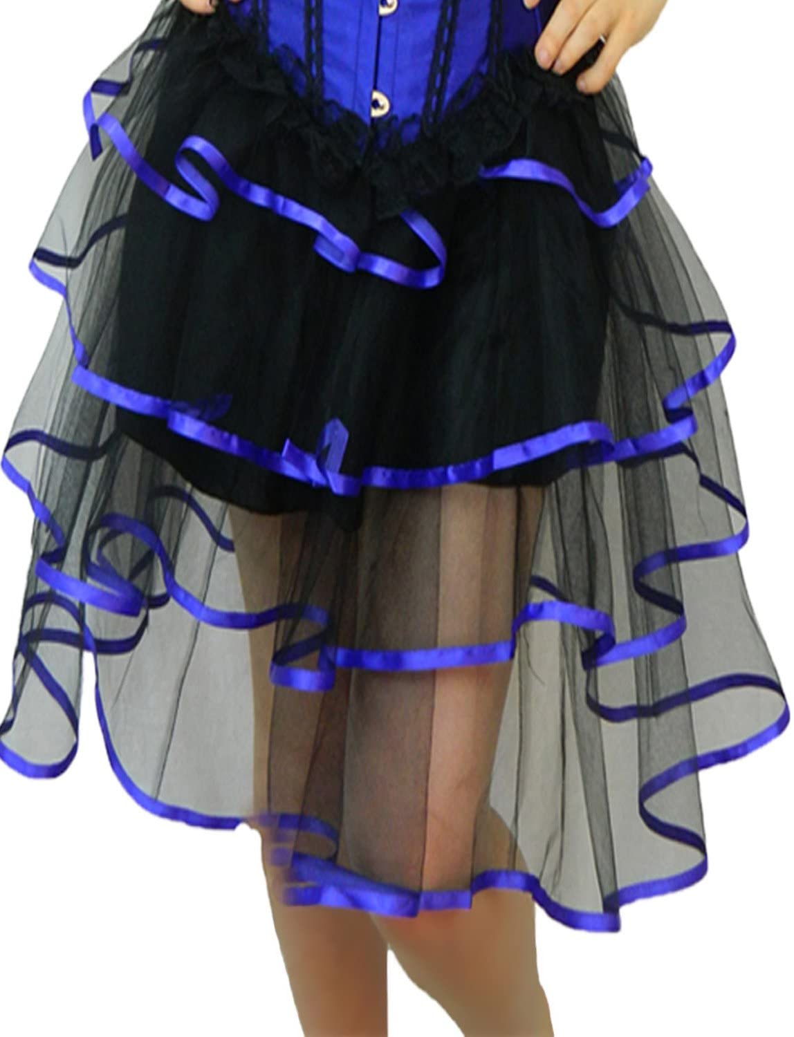 Yummy Bee Long Layered Tutu Skirt for Women, Black, Red, White, Blue Satin Ribbon Trim - Image 3