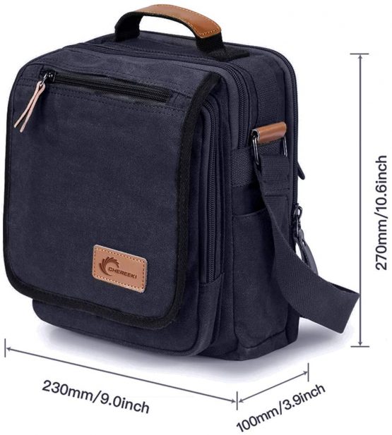 CHEREEKI Canvas Bag, Shoulder Bag Messenger Bag with Multiple Pockets (Hold 10 inch Tablet, iPad, Kindle) - Image 4