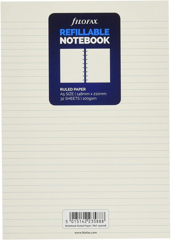 Filofax A5 Ruled Notes for Refillable Notebook - White, 152008