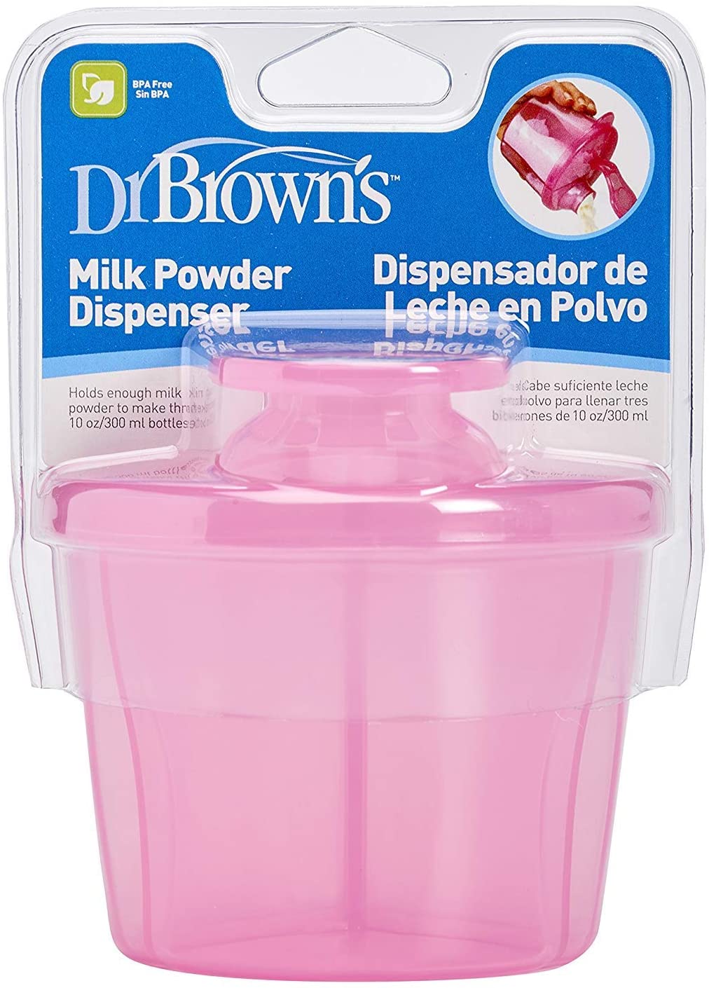 Dr. Brown's Baby Milk Powder Dispenser with Snap-On Lid for On-the-Go Feedings, Pink