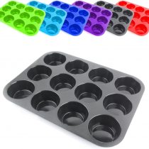 Belmalia Muffin Tray Silicone, 12 Holes, 33 x 25 x 3 cm, Non-Stick Coating, Cupcake Muffins Tin Black