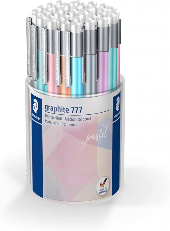 STAEDTLER 777 KP36PA graphite 777 mechanical pencils in soft pastel colours with rubberised barrel and break-resistant lead, 36 Pieces (6 Pastel Colours) in plastic cup, 777 KP36PAST