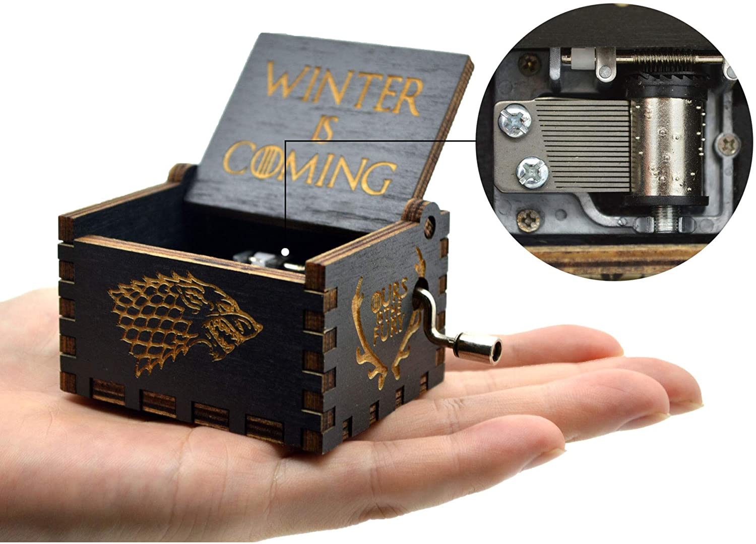 Micteney Game Of Thrones Winter Is Coming Antique Carved Wooden Hand Crank Music Box for Kids - Image 2