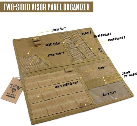 WYNEX Truck Visor Panel Organizer for Pickup F150, Large Molle Visor Panel Vehicle Tactical Sun Visor Holder Car Sunshade Storage Pouch with 3 Hoop & Loop Straps Molle Webbing for Ram Tundra (13.87") - Image 2