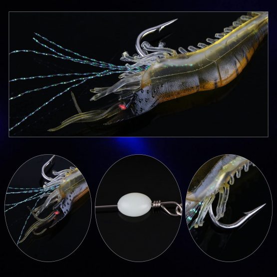 Goture Soft Plastic Lures Artificial Bait Luminous Shrimp Fishing Lure Mixed Color Spinner Crank-Bait Fishing Lure with Hook Fishing Tackle 3.35" 0.013lb - Image 4