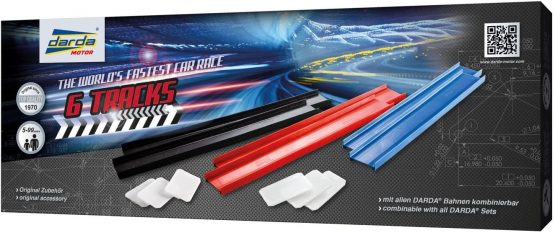 Lena 50440 Racetrack add, Extension, Accessories Race Elements and 6 connectors, for use with Any Darda Track Set, Rot/Blau/Schwarz