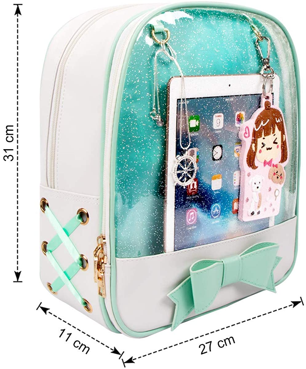 KEEPOP Ita Bag Backpack Girls Cute Candy Leather Bag Purse School Bag Summer Beach Bag Purse with Bowknot Transparent Windows for DIY Decors (Black-Black-Bow) - Image 4