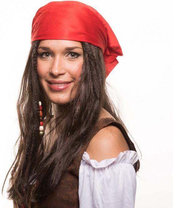 Balinco Pirate pirate wig (pirate wig) with pearls and red bandana for the perfect pirate costume for carnival and fancy dress party - Image 3